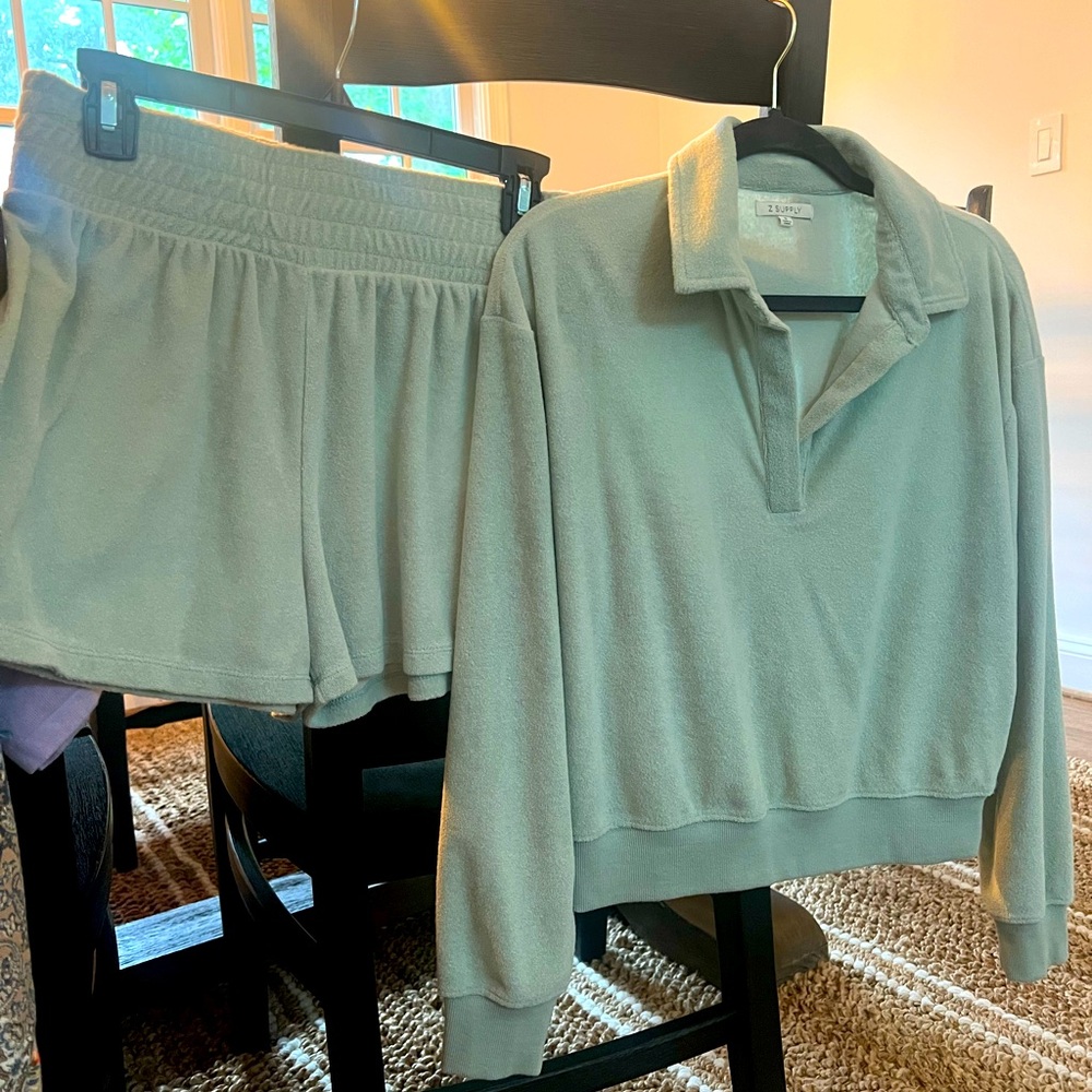 Z Supply Terry Green Pullover and Shorts Set